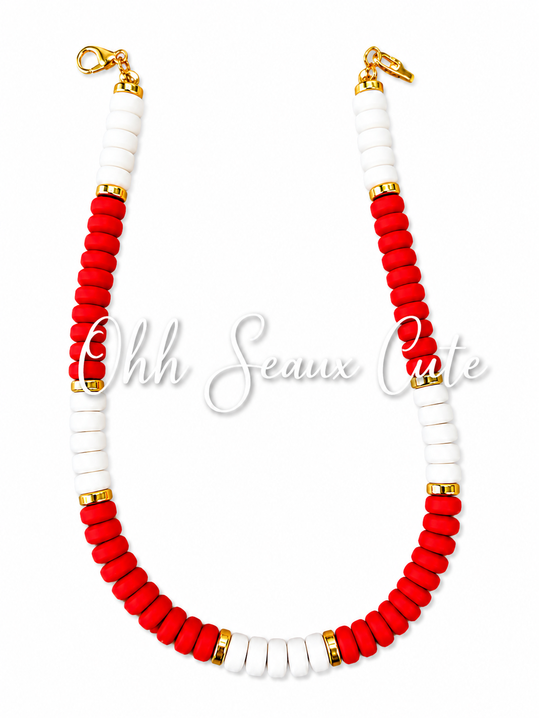 9” Game Day Clay Bead Hat Chain-Red/White