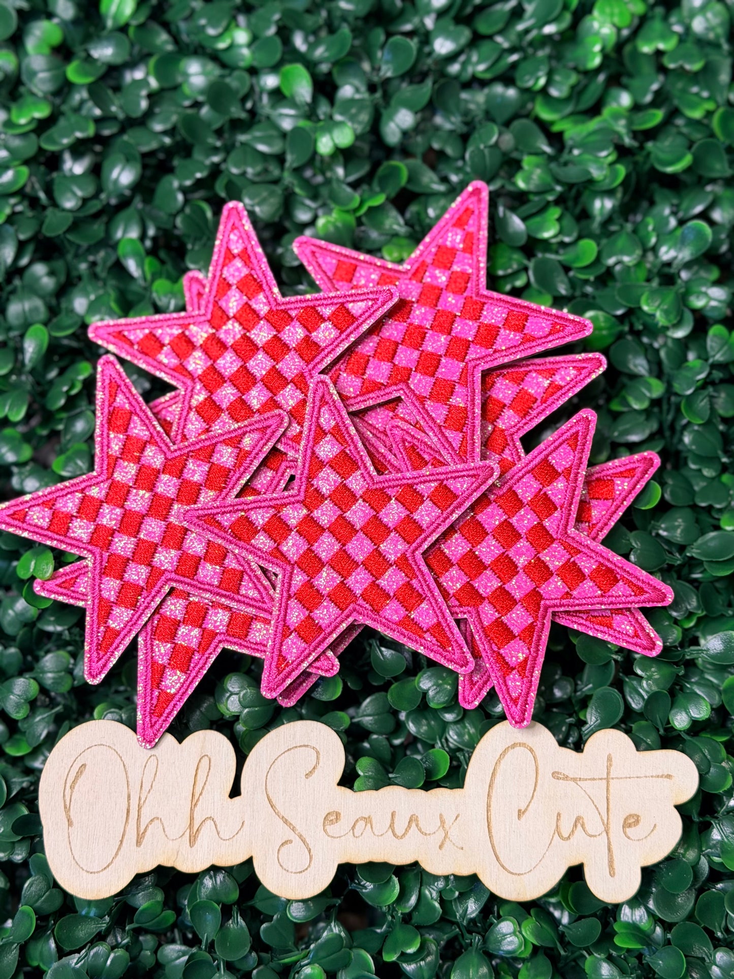 3” Pink/Red Checkered Star