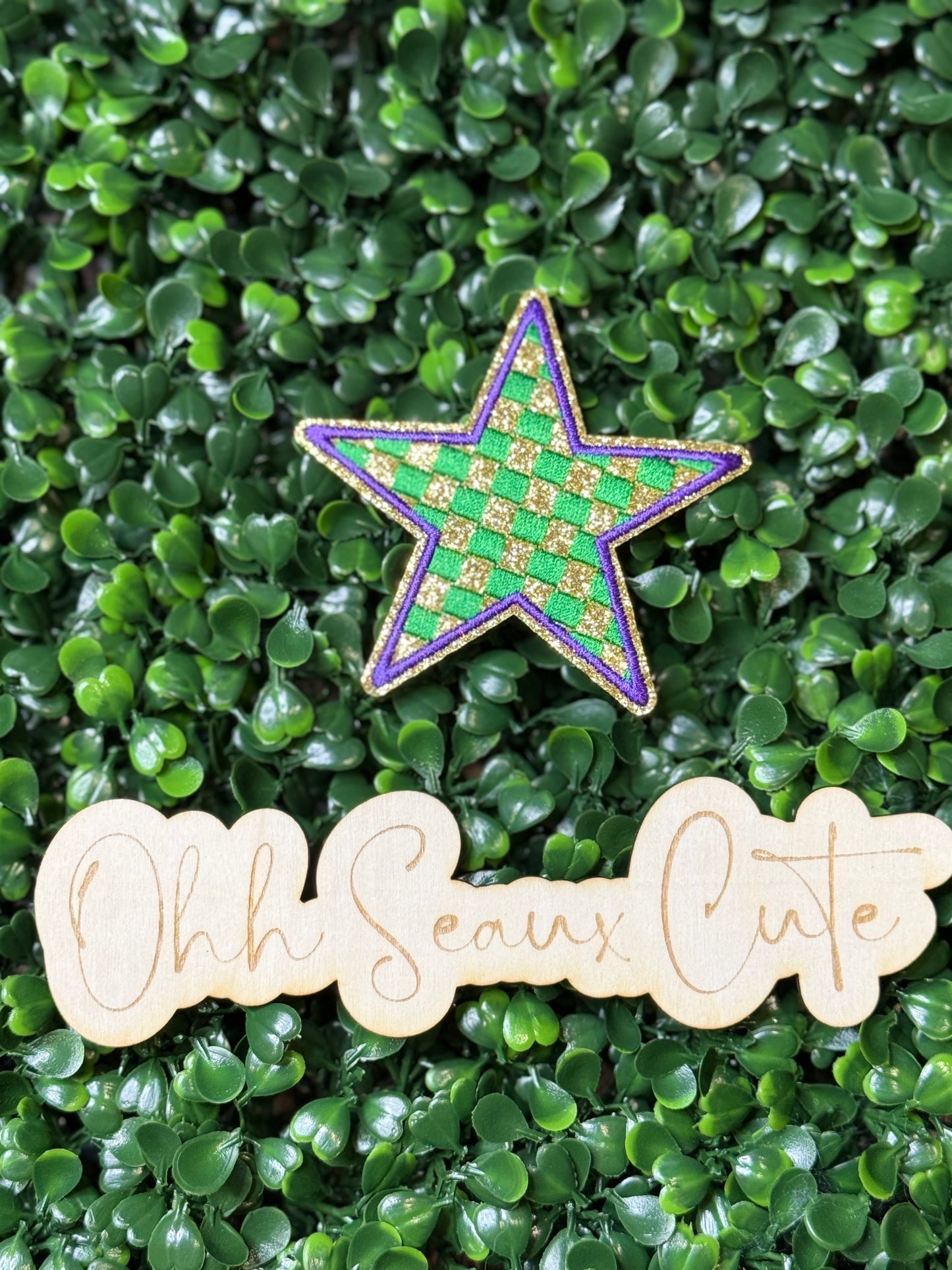 3” Purple/Green Checkered Star