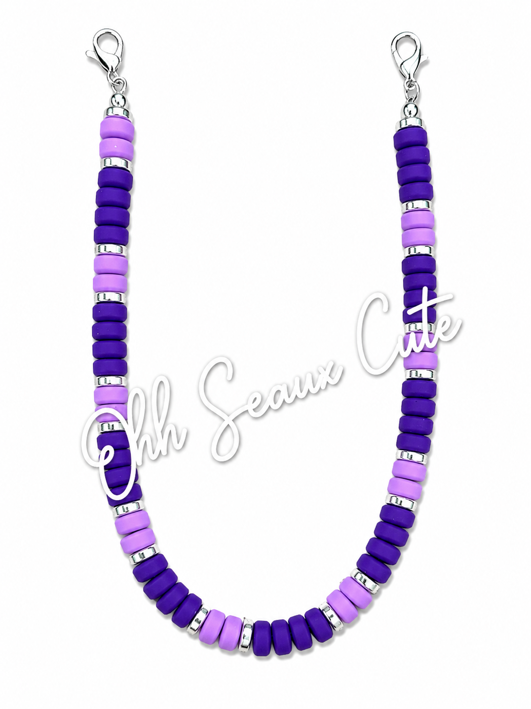 9” Purple Clay Bead Hat Chain-Silver