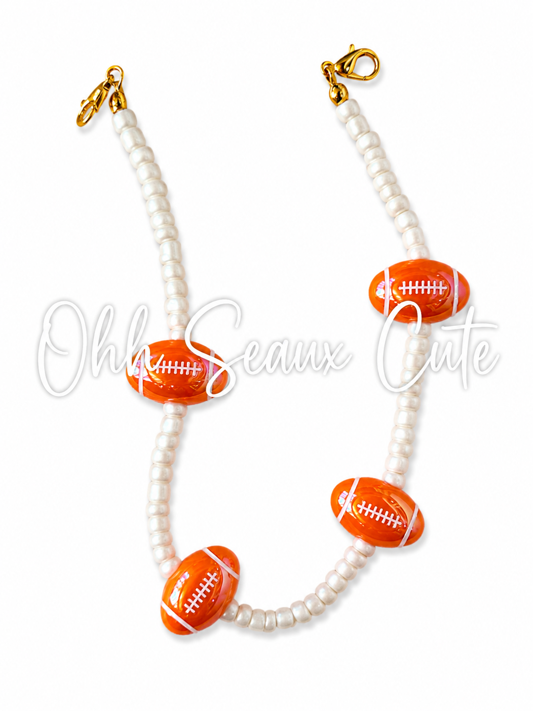 9” Orange/White Seed Bead Hat Chain