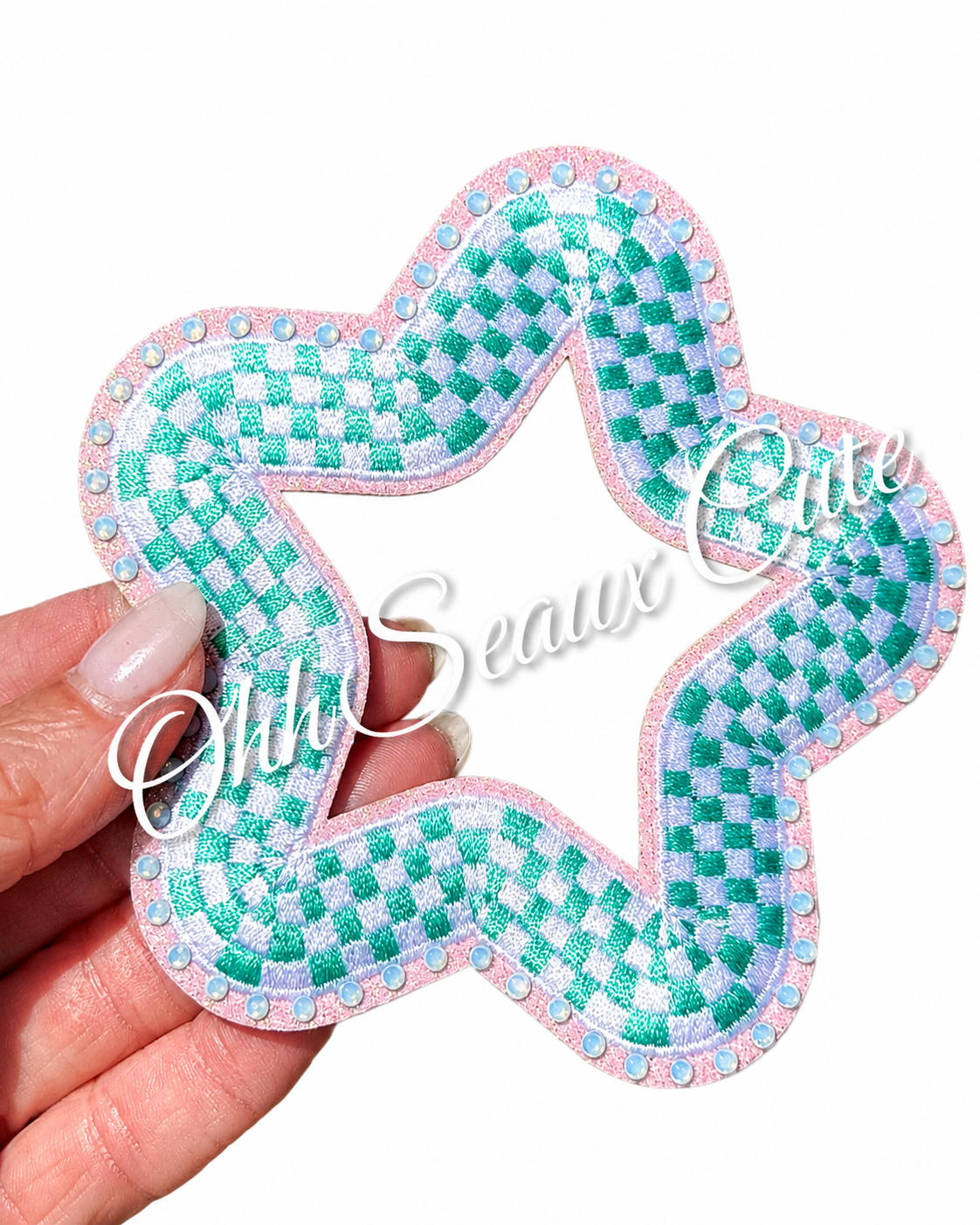 4” Rhinestone Checker Star Teal/Pink