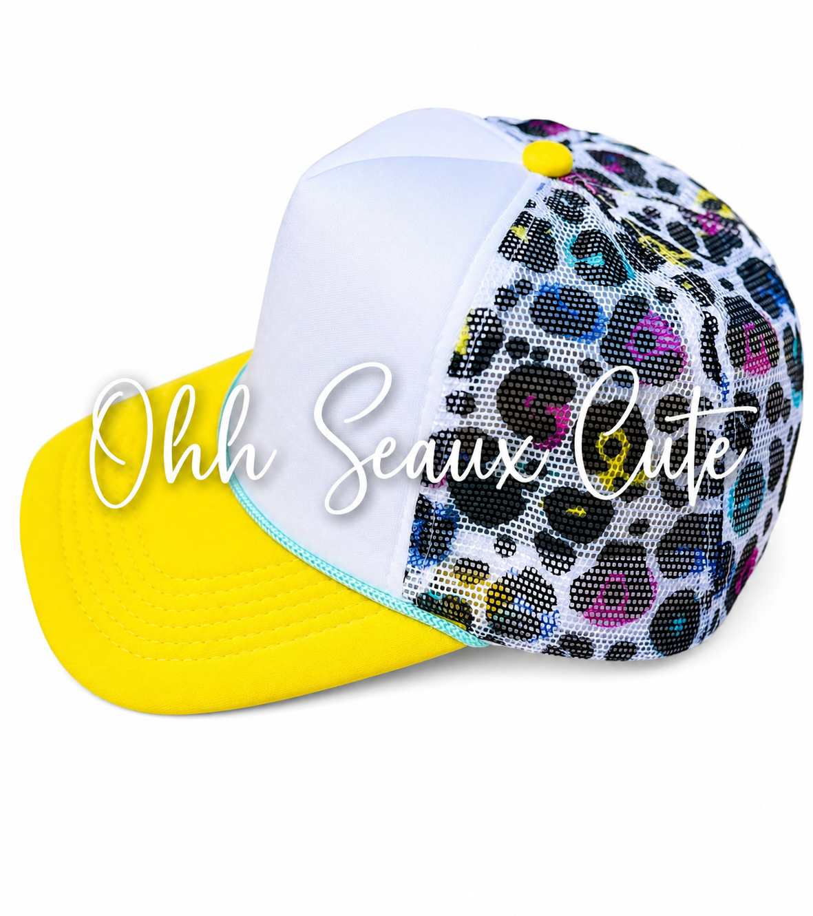 Custom Trucker Hat-NEON LEOPARD- Yellow