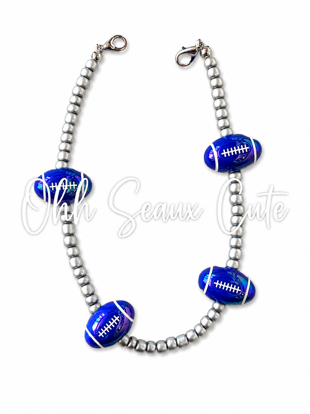 9” Blue/Silver Seed Bead Hat Chain