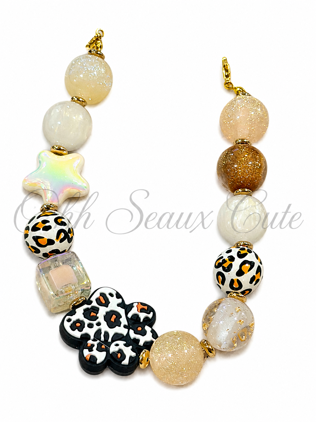 9” Beige Leopard 6 Hat Chain