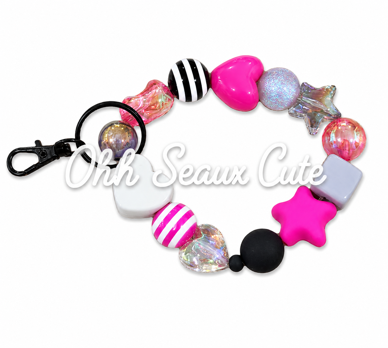 Custom Bead Keychain Black/Pink/Gray