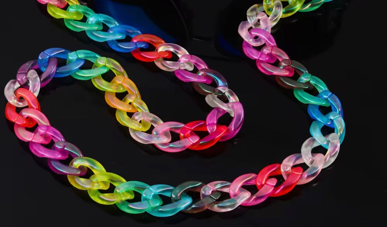 9” Clear Neon Rainbow Hat Chain