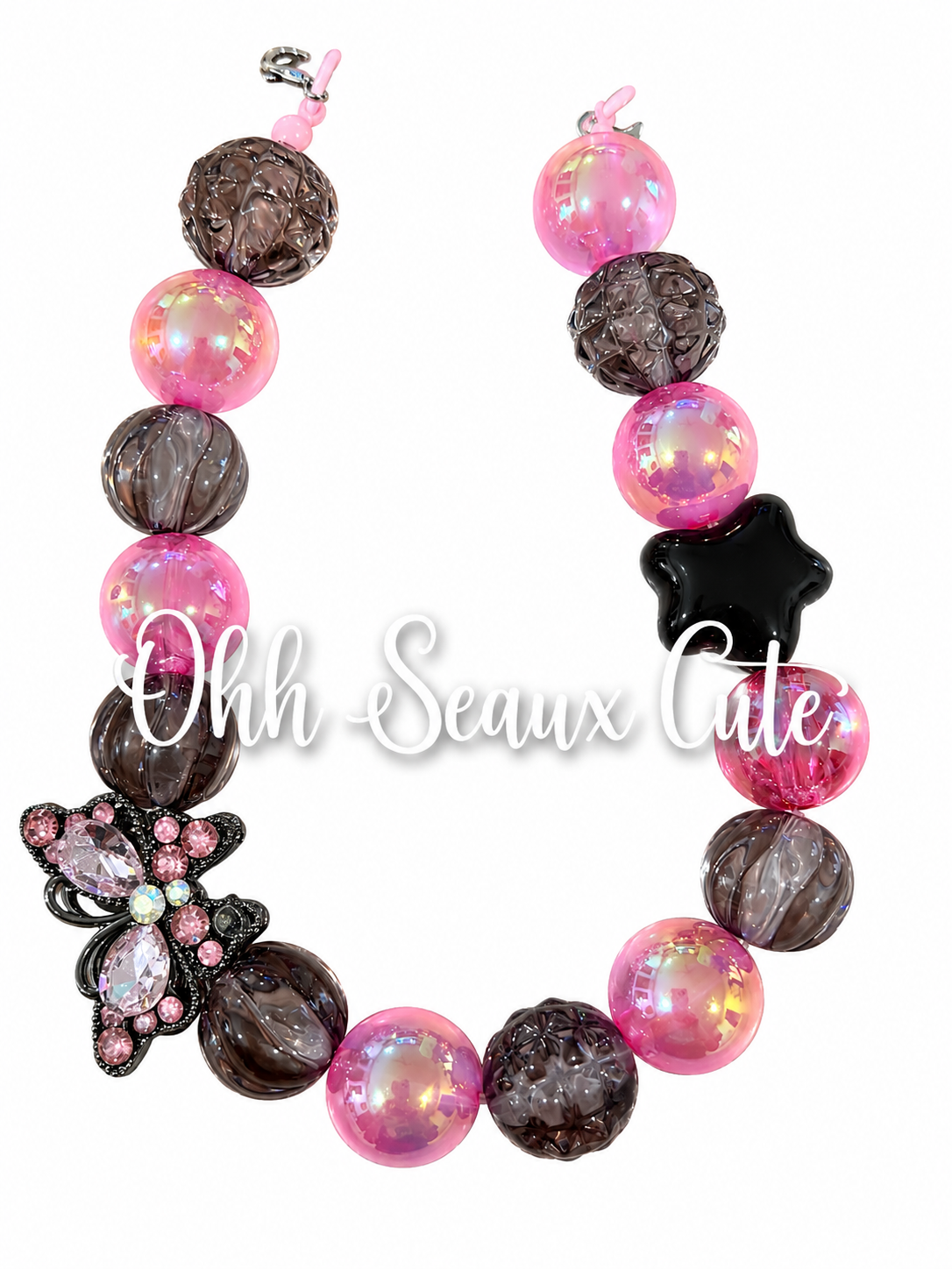 9” Pink Butterfly Hat Chain