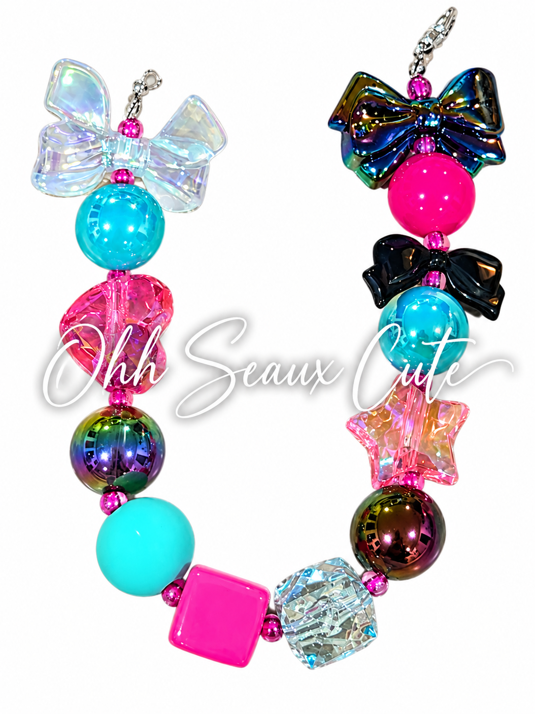 9” Teal/Pink Hat Chain