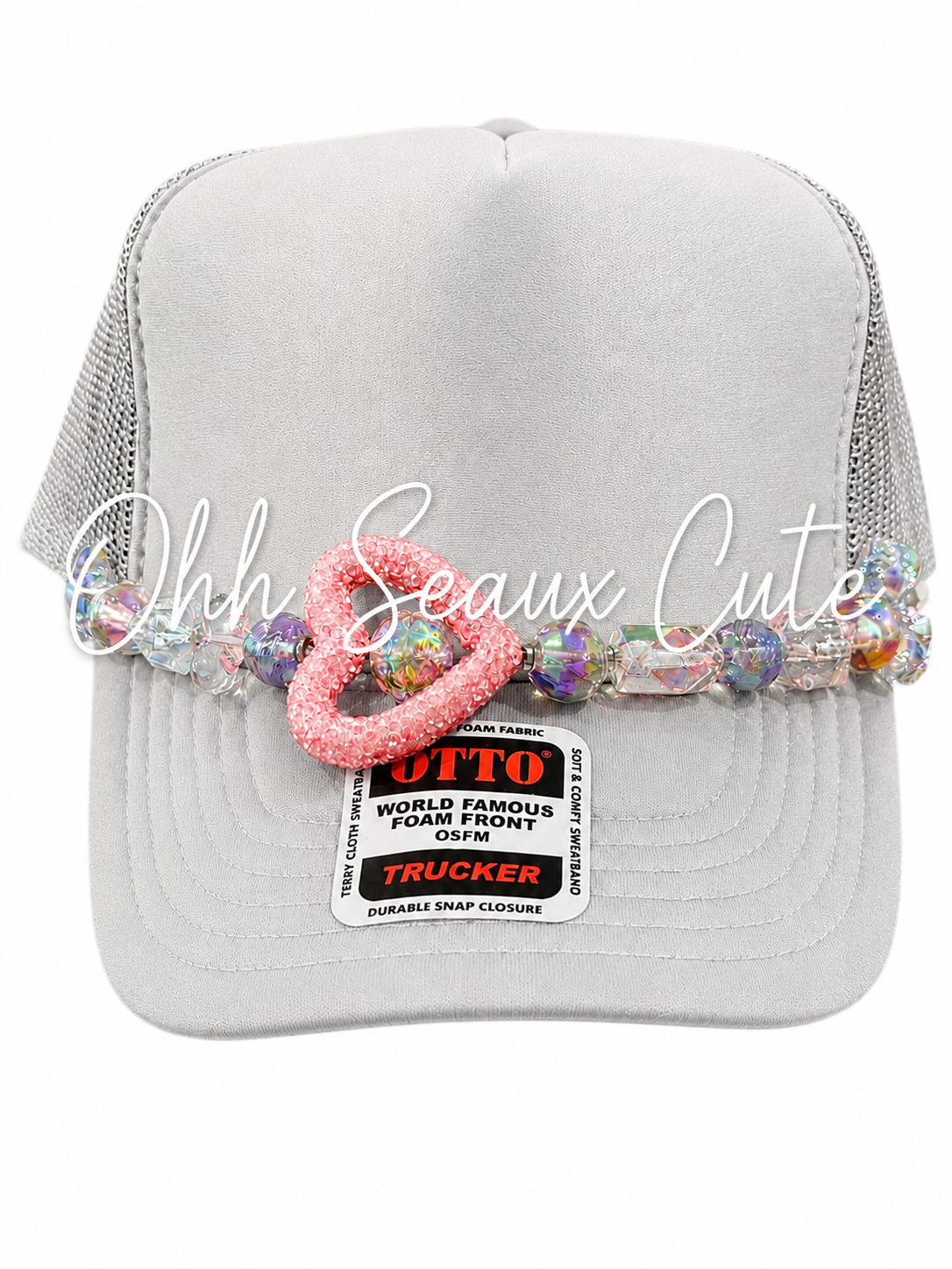 9” Pink Gray Heart Hat Chain