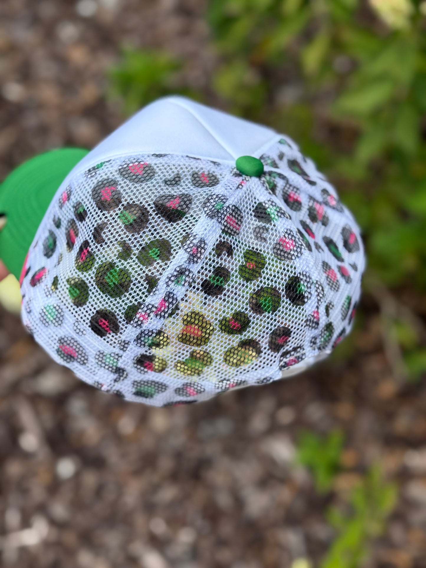 Boujee Grinchmas Collection Trucker Hat-Green/Pink Leopard