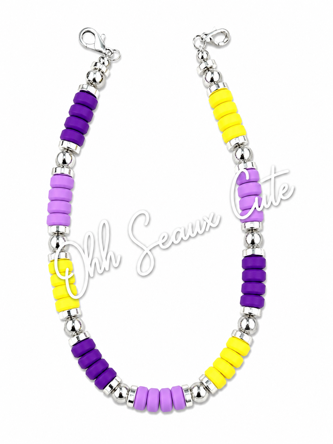 9” LSU Clay Bead Hat Chain-Silver