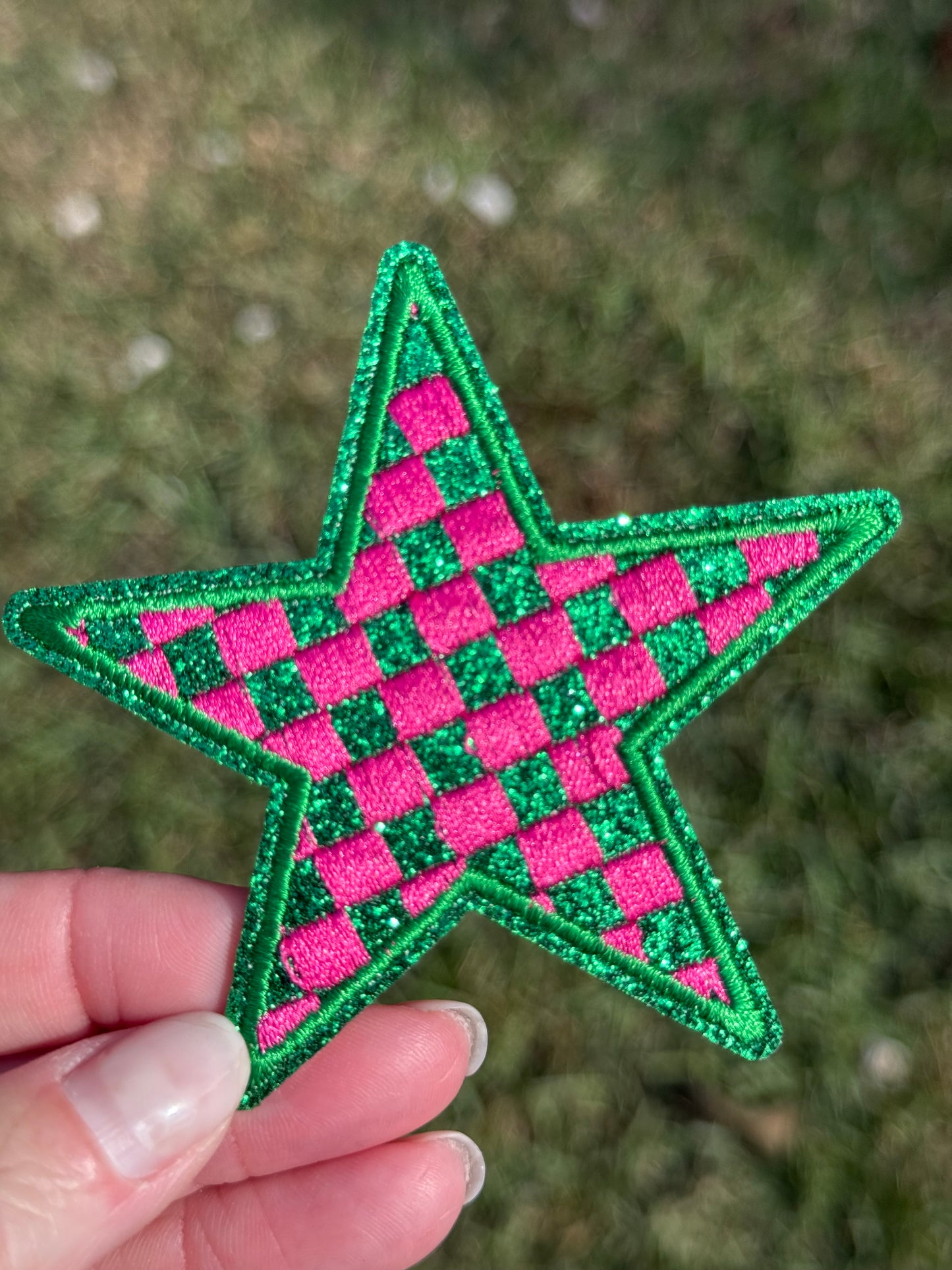 3” Pink/Green Checkered Star