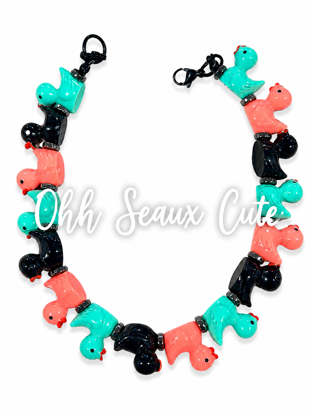 9” Duck Hat Chain-Black/Coral/Teal