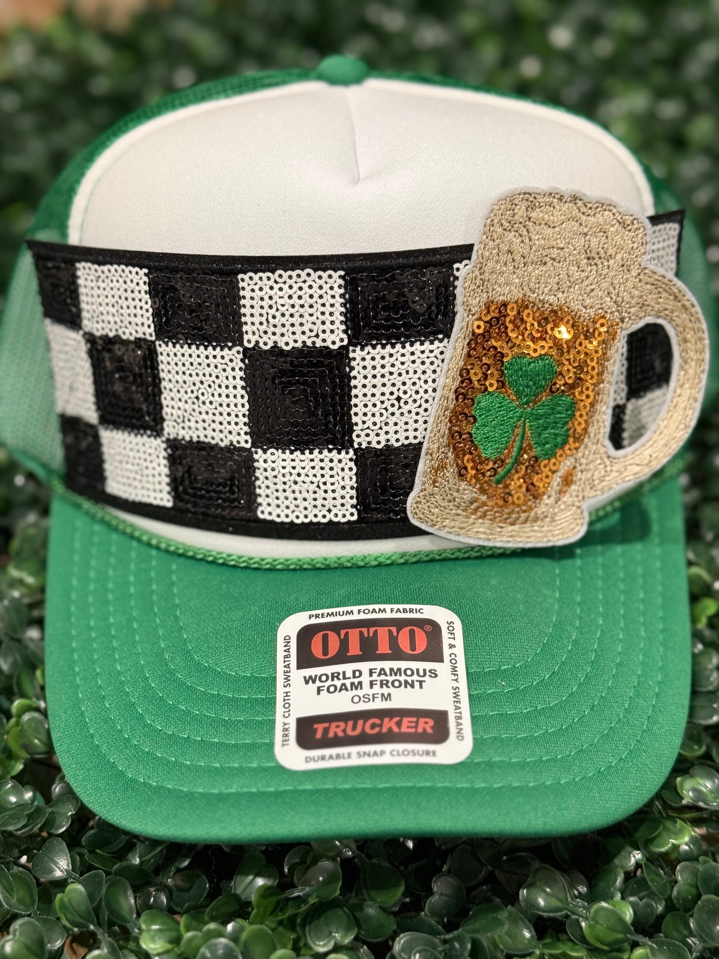 8” Checkered Sequin Hat Patch