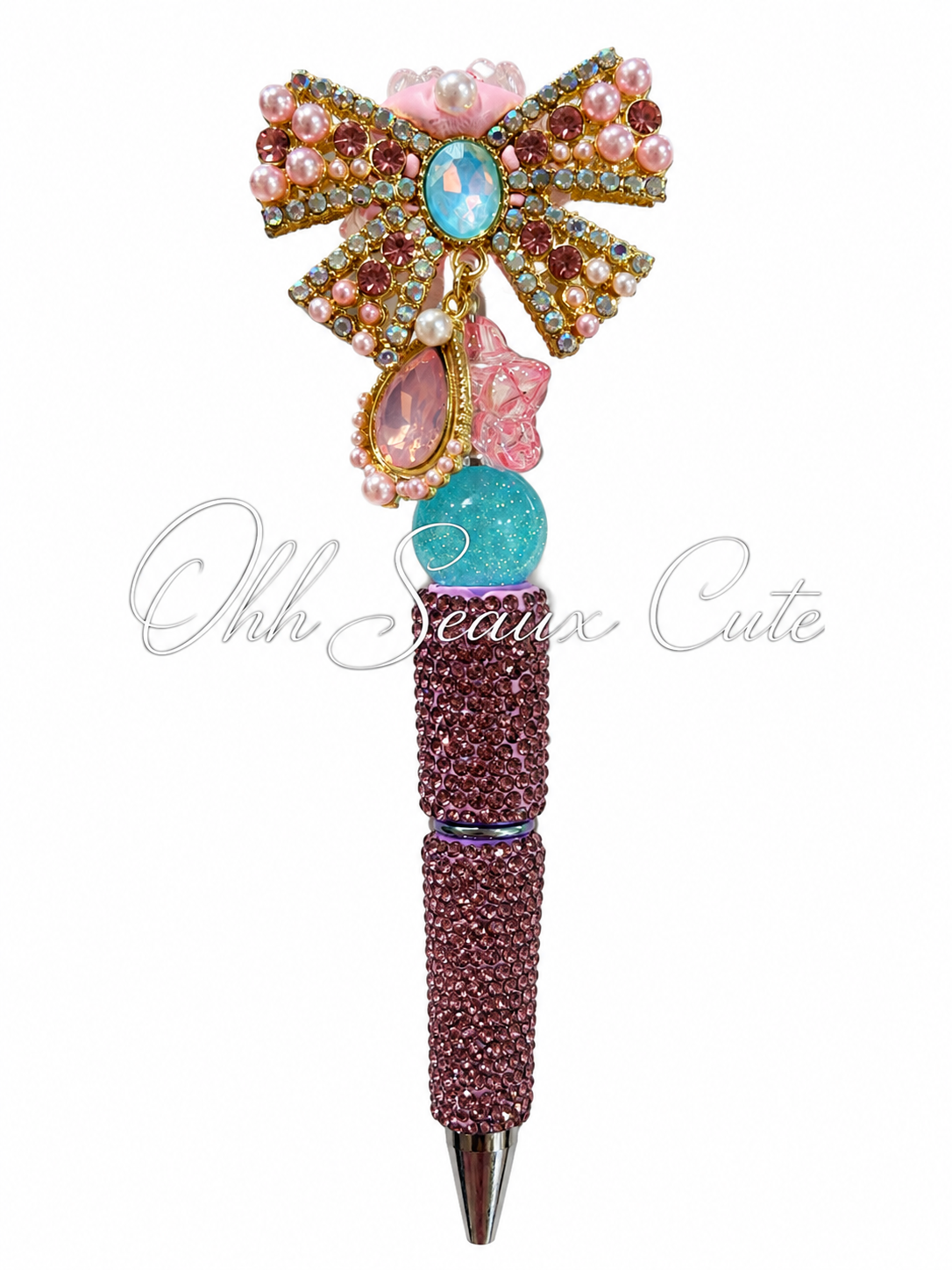 Pink/Blue 2 Rhinestone Bow Pen
