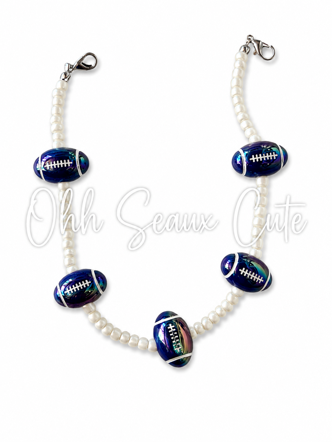 9” Blue/White Seed Bead Hat Chain