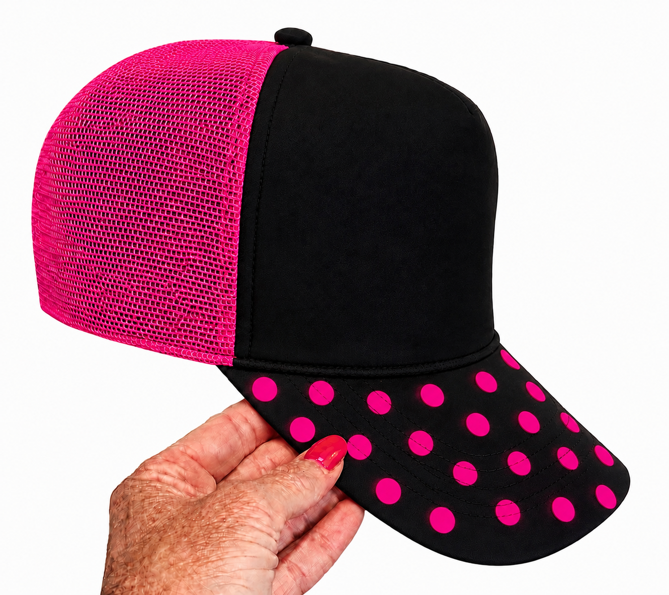 PREORDER Custom Trucker Hat-Black/Hot Pink Polka Dot ETA 9/10