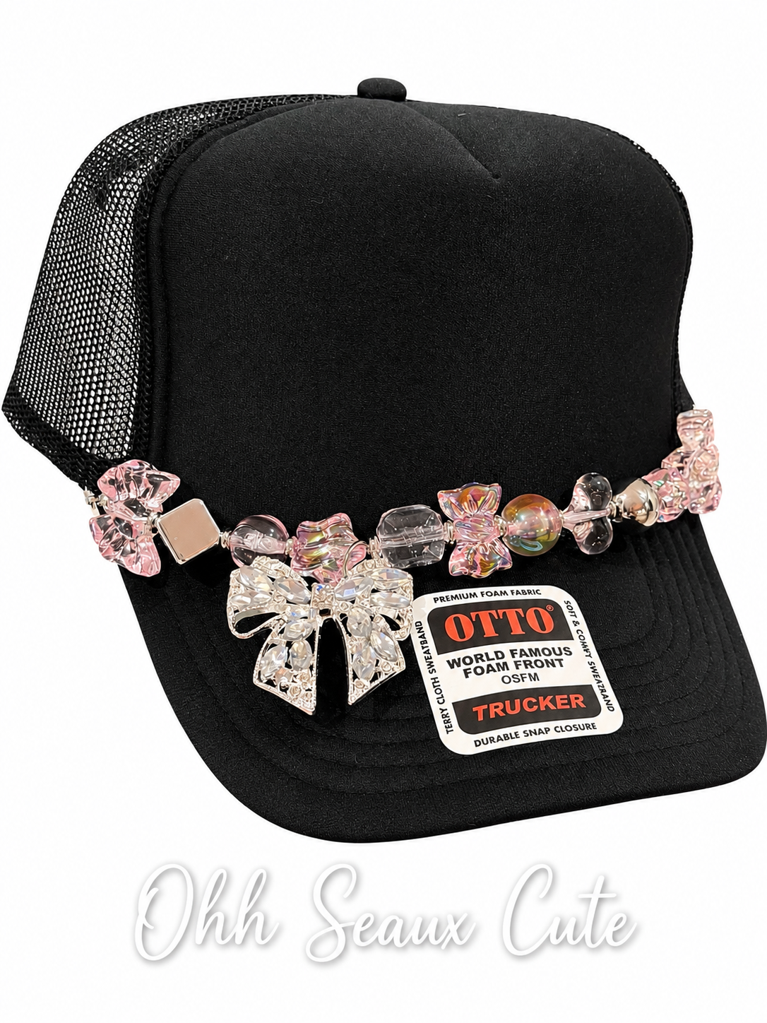 9” Pink/Chrome Bow Hat Chain