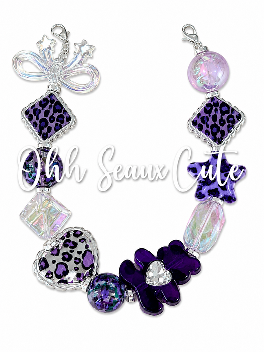 9” Purple Leopard 4 Hat Chain