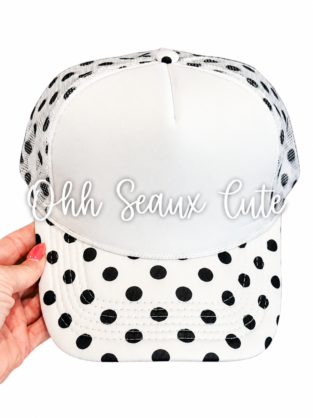 Custom Trucker Hat-Black Polka Dot