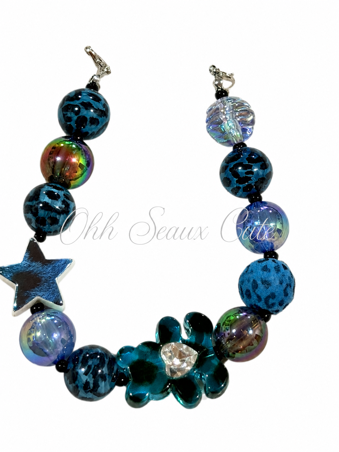 9” Blue Leopard 2 Hat Chain