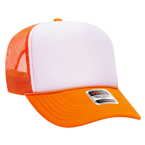 Otto High Crown Foam Trucker -Neon Orange/White
