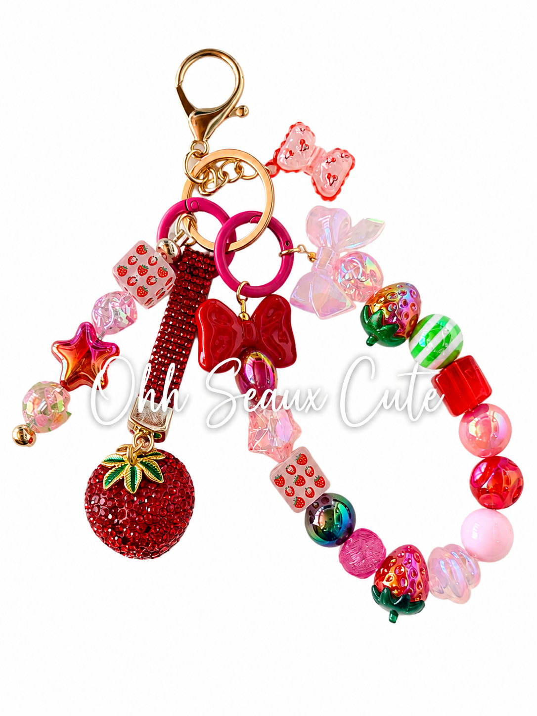 Strawberry Bling Bag Charm Keychain