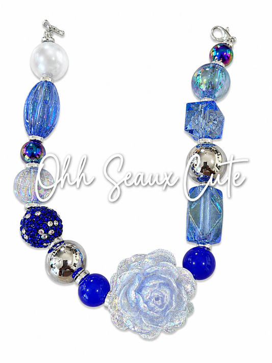 9” Blue Rose Hat Chain