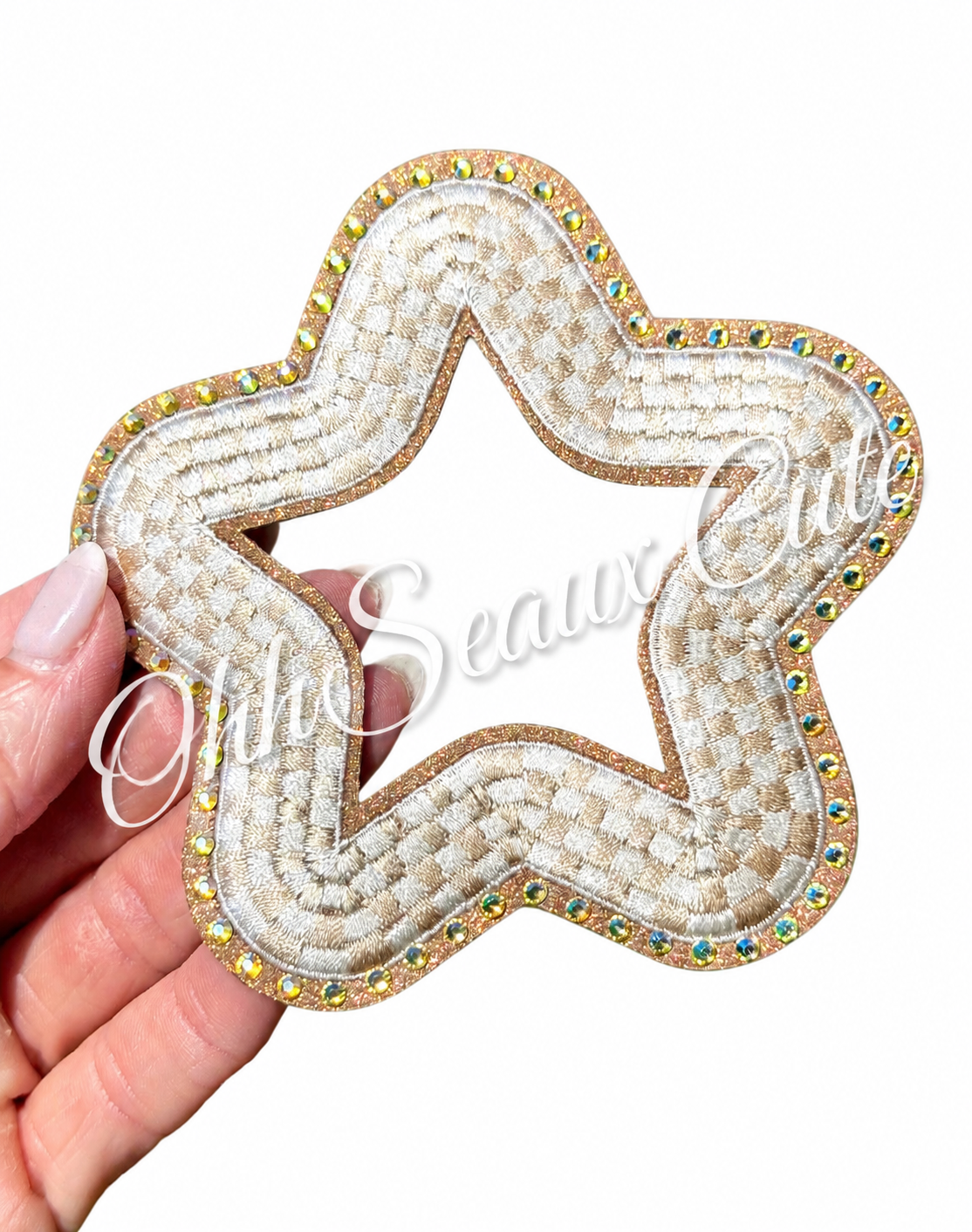 4” Rhinestone Checker Star Tan