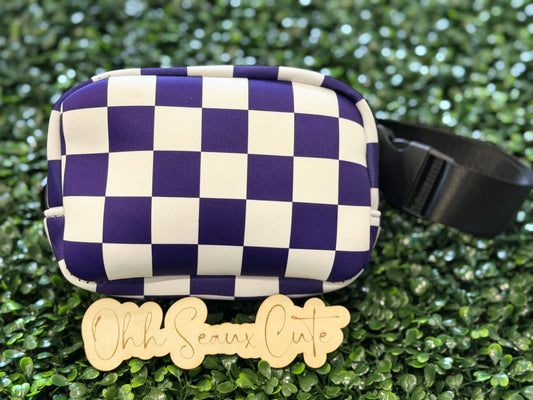 Purple Checkered Neoprene Belt Bag