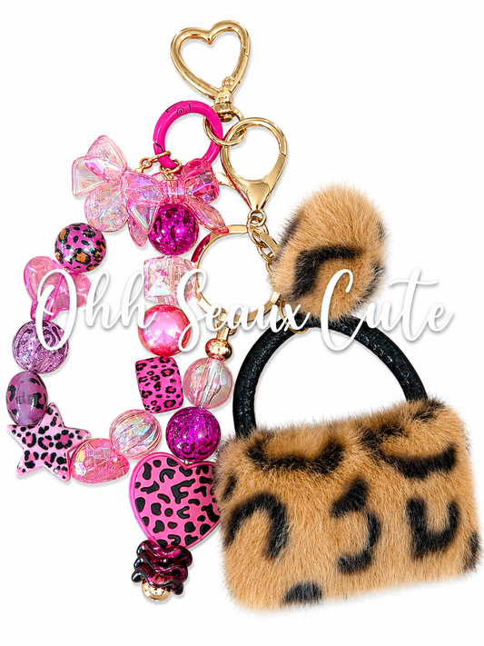 Pink Leopard Bag Charm/Keychain