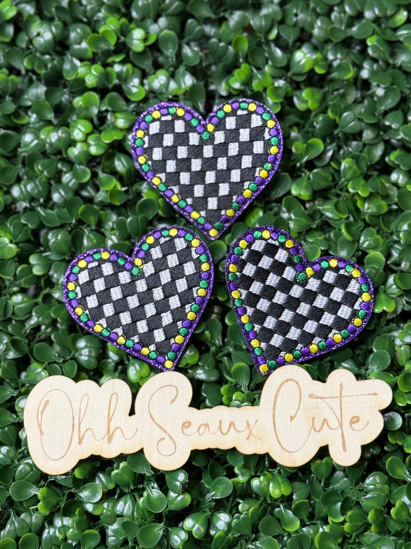 2.75” Mardi Gras Checkered Heart