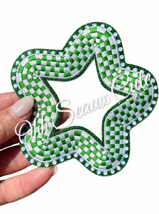 4” Rhinestone Checker Star Green