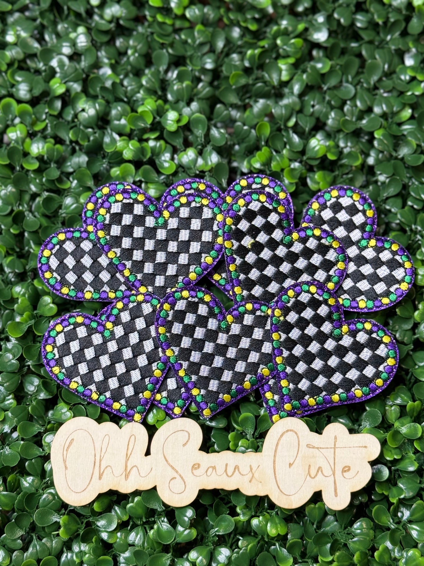 2.75” Mardi Gras Checkered Heart