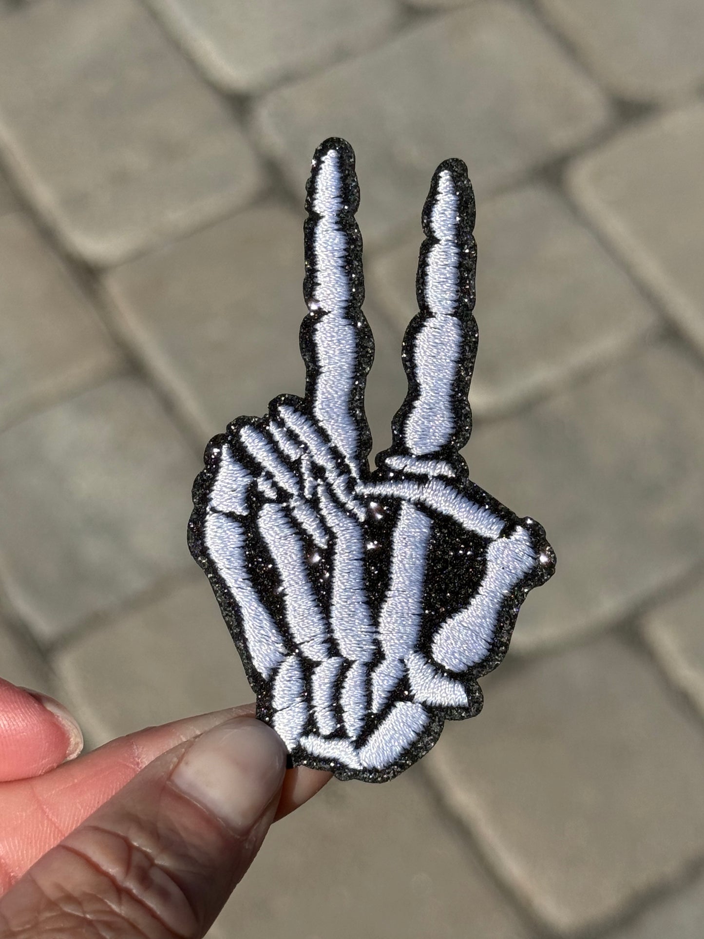 3” Glitter White Peace Skeleton
