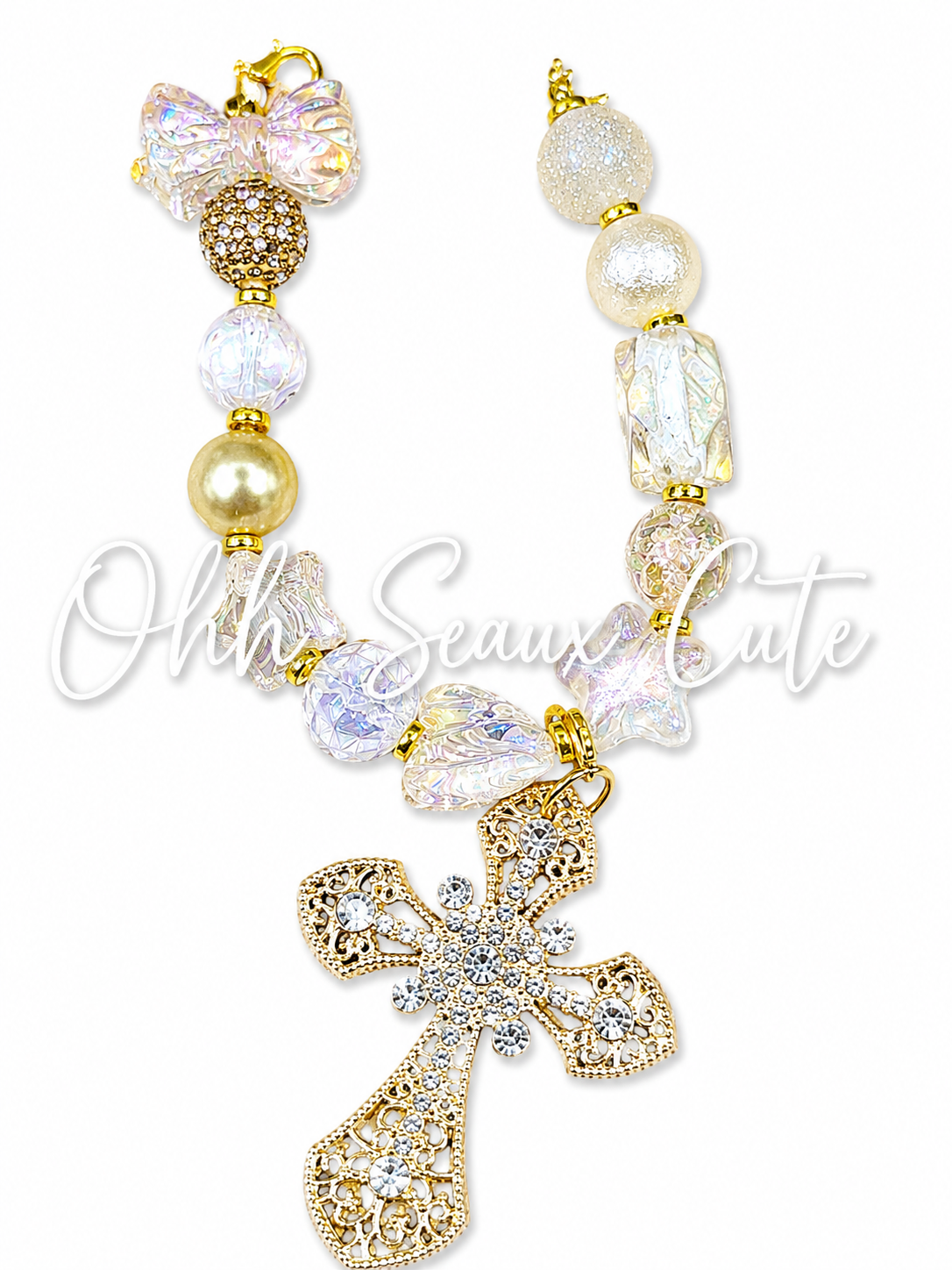 9” Champagne Cross Hat Chain -Detachable Charm