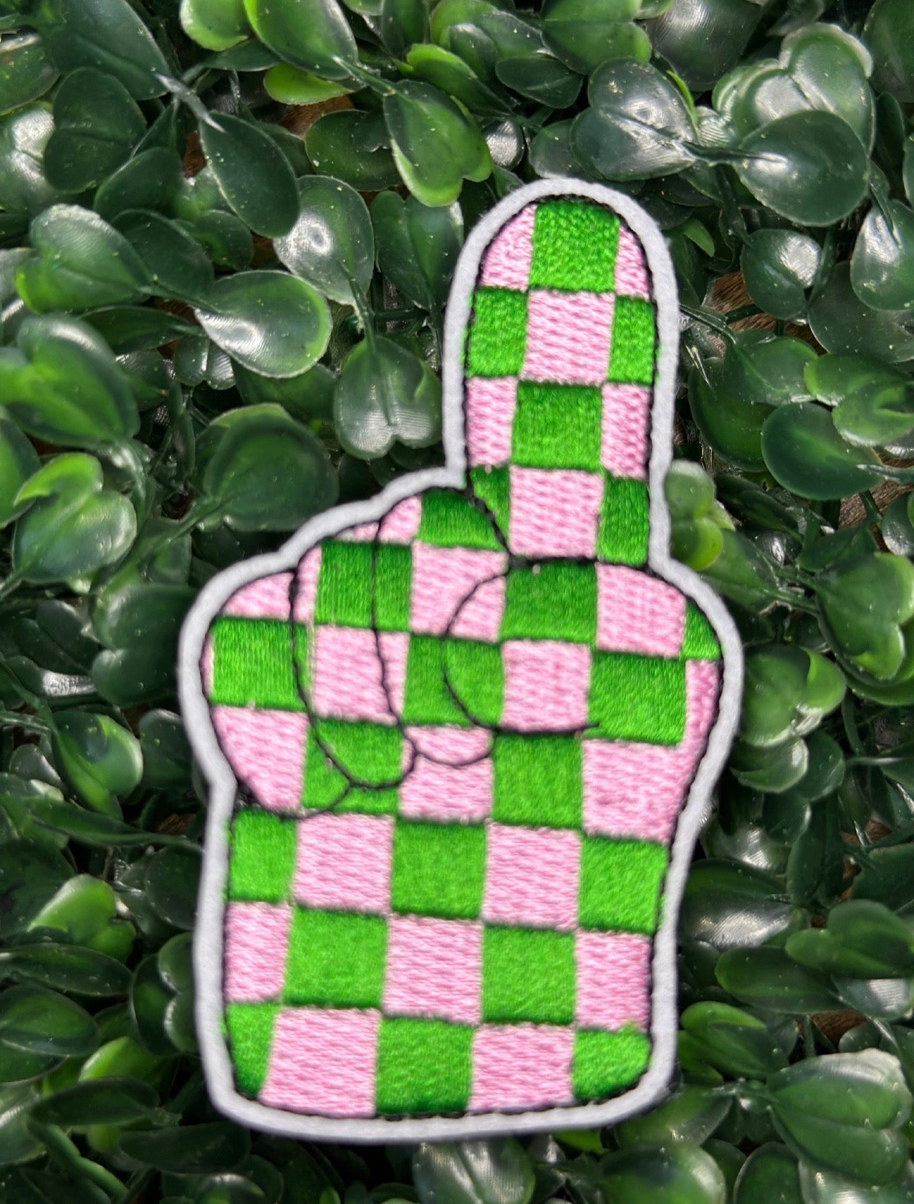 3” Checkered #1 Fan Hand Pink/Green