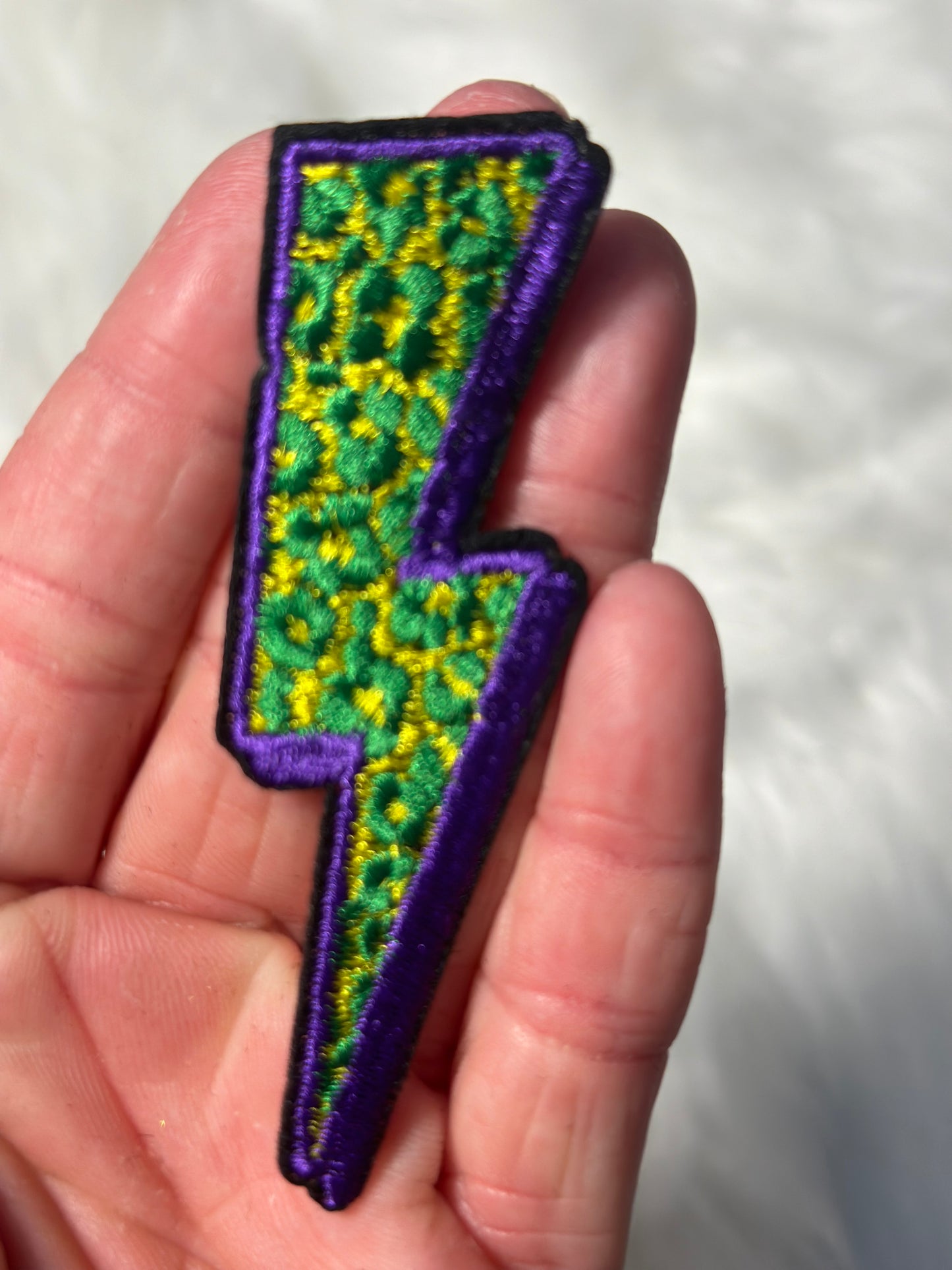 3” Mardi Gras Leopard Bolt