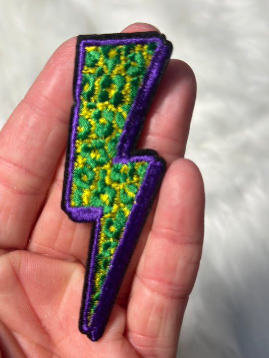 3” Mardi Gras Leopard Bolt