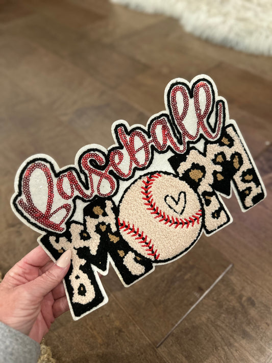 Baseball Mom Leopard Chenille/Sequin Patch