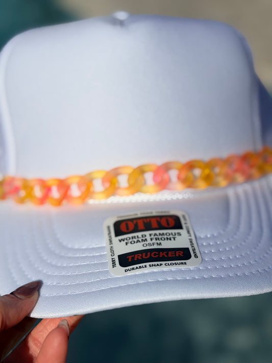 9” Clear Coral/Orange Swirl Hat Chain