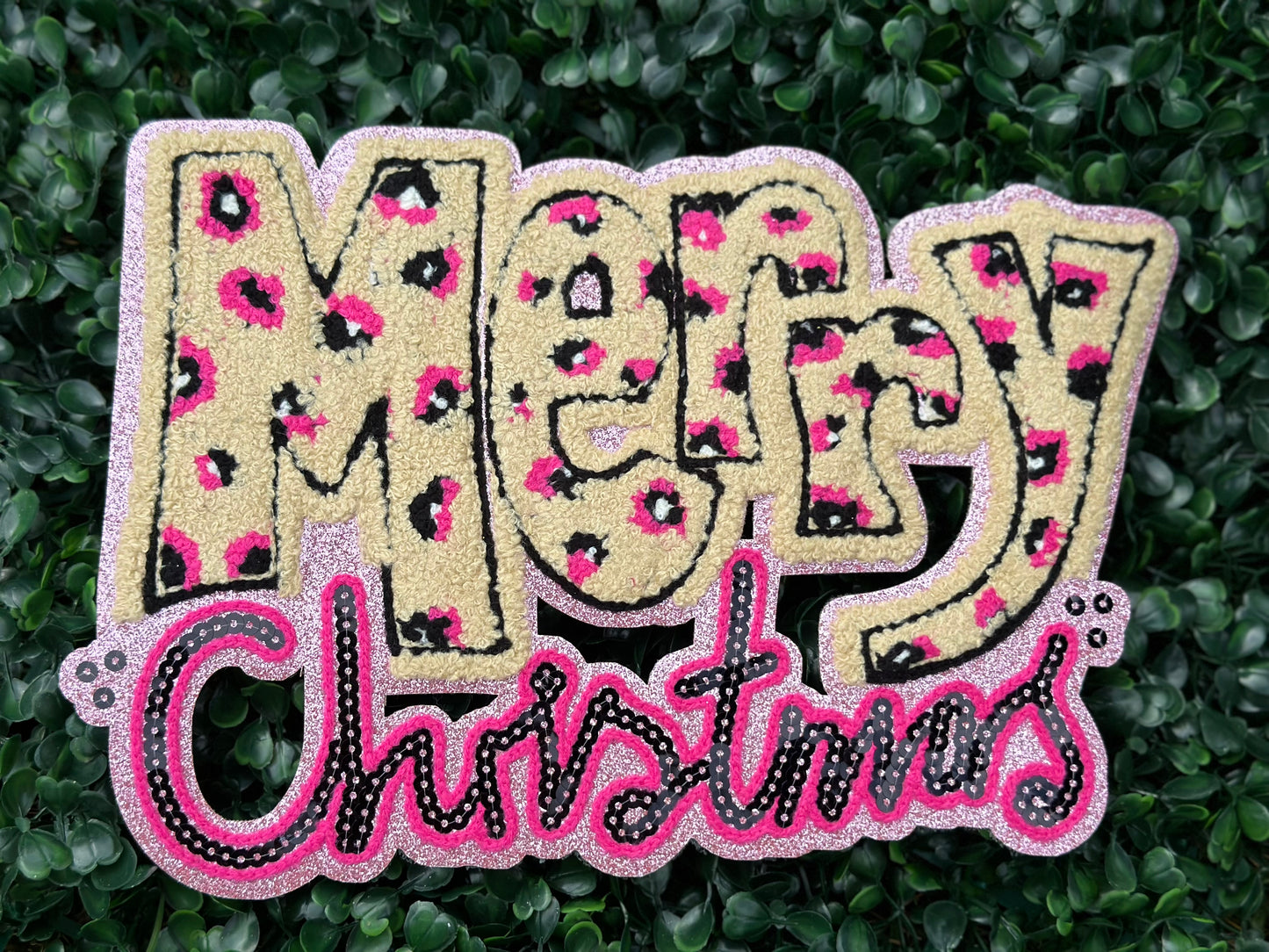 10” Chenille Leopard Merry Christmas Patch