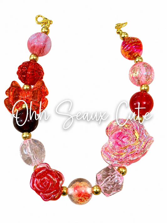 9” Pink Heart Rose Hat Chain