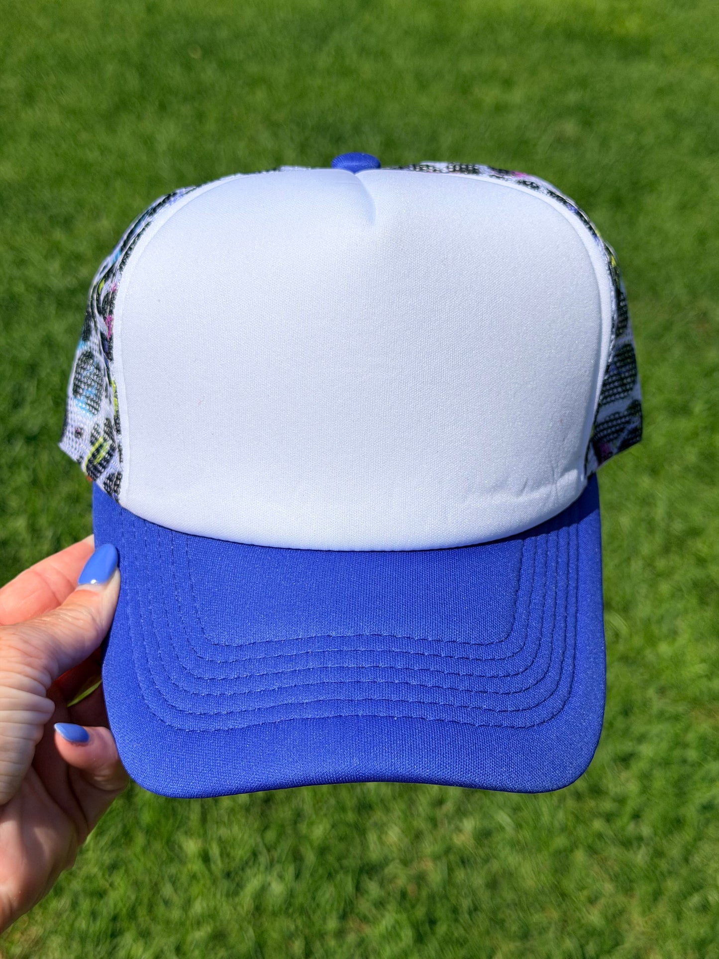 Custom Trucker Hat-NEON LEOPARD- Royal Blue