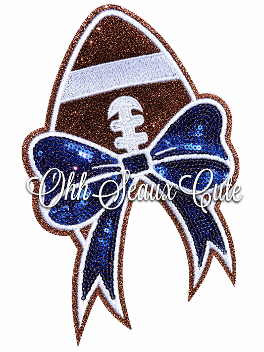 5.5” Football Sequin Side Bow-Navy Blue (Set of 2)