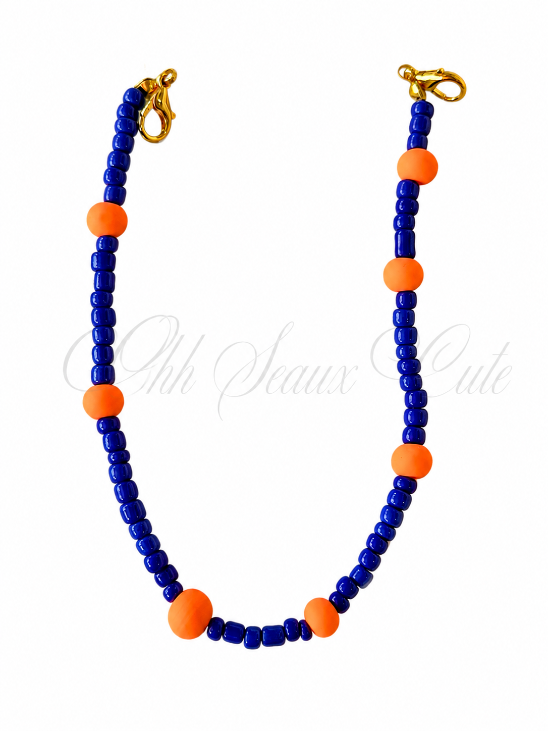 9” Blue/Orange Seed Bead Hat Chain