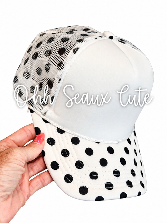 Custom Trucker Hat-Black Polka Dot
