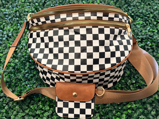 Pleather Bum Bag-Black/White Checkered