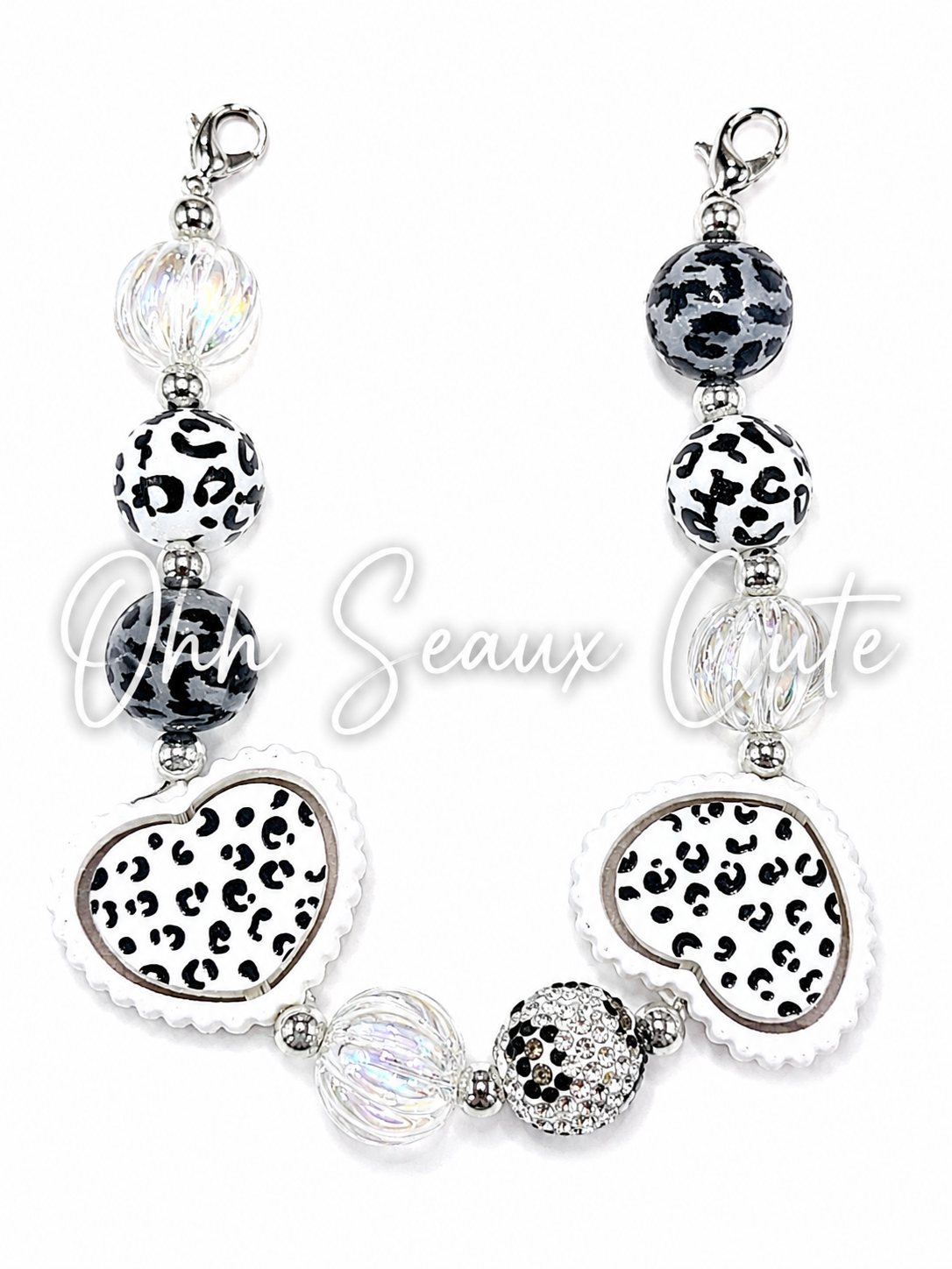 9” White Leopard 2 Hat Chain